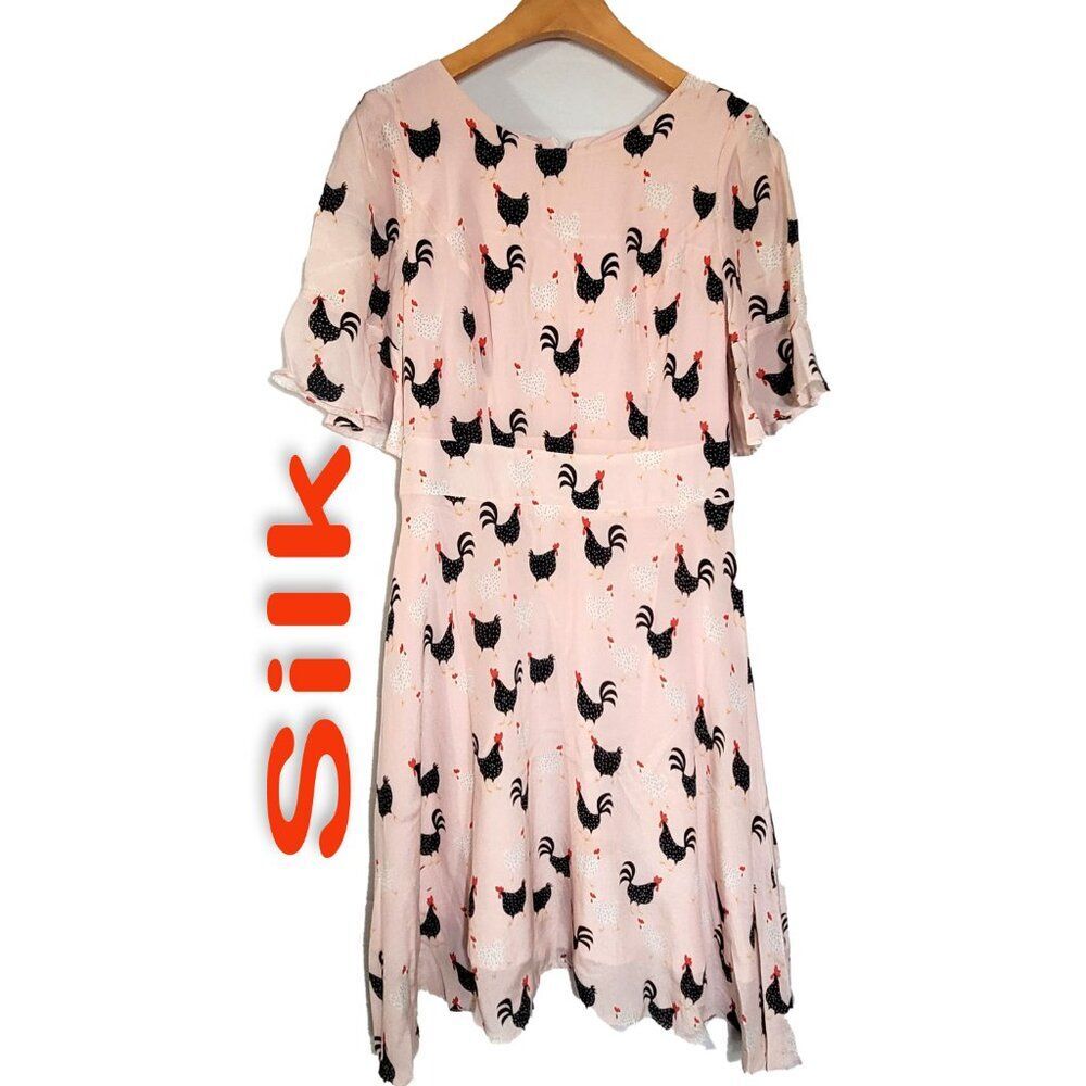 Women's 100% Silk Size S Short Sleeve Shirt Dress SDK384